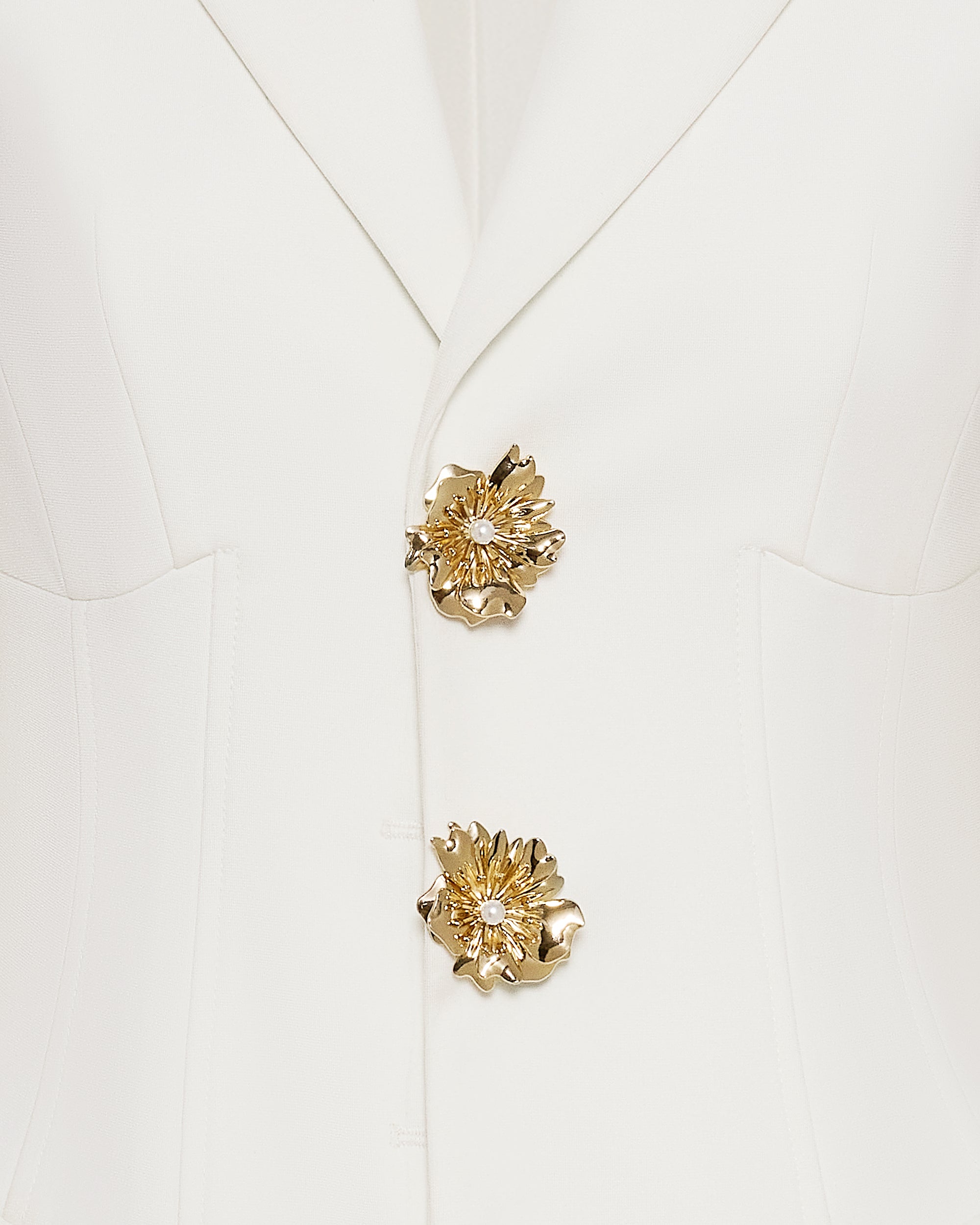 Gold Button Fitted Blazer Dress – White - Image 5