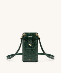 Quinn Phone Bag - Dark Green Croc