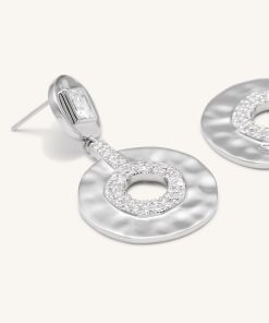 Alternative view of Geometrical Openwork Small Round Earrings - 18ct White Gold Plated & White Zircon
