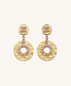 Geometrical Openwork Small Round Earrings - 18ct Gold Plated & Morganite & Red Corundum & Multicolor Zircon