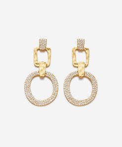 Geometrical Openwork Round Earrings - 18ct Gold Plated & White Zircon