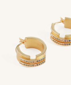 Alternative view of Hoop Earrings - 18ct Gold Plated & Multicolor Zircon