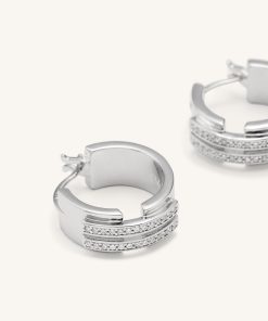 Alternative view of Hoop Earrings - 18ct White Gold Plated & White Zircon