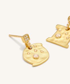 Alternative view of Cosmos Earrings - 18ct Gold Plated & White Zircon
