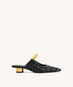 Helena Weave  Pierced Mules - Black