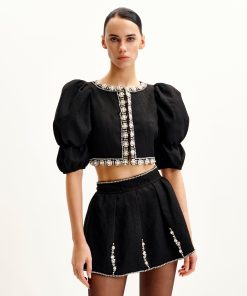 Alternative view of Pearl-Embellished Tweed Set - Black