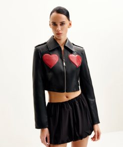 Sophie Cropped Leather Jacket - Black & Red