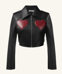 Alternative view of Sophie Cropped Leather Jacket - Black & Red