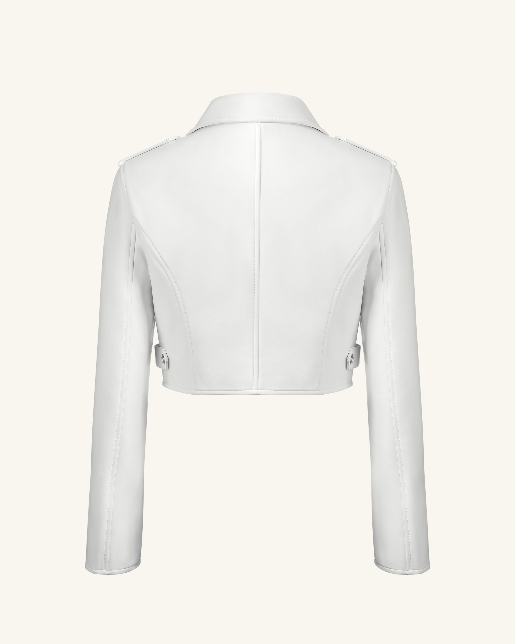 Sophie Cropped Leather Jacket - White & Red - Image 5