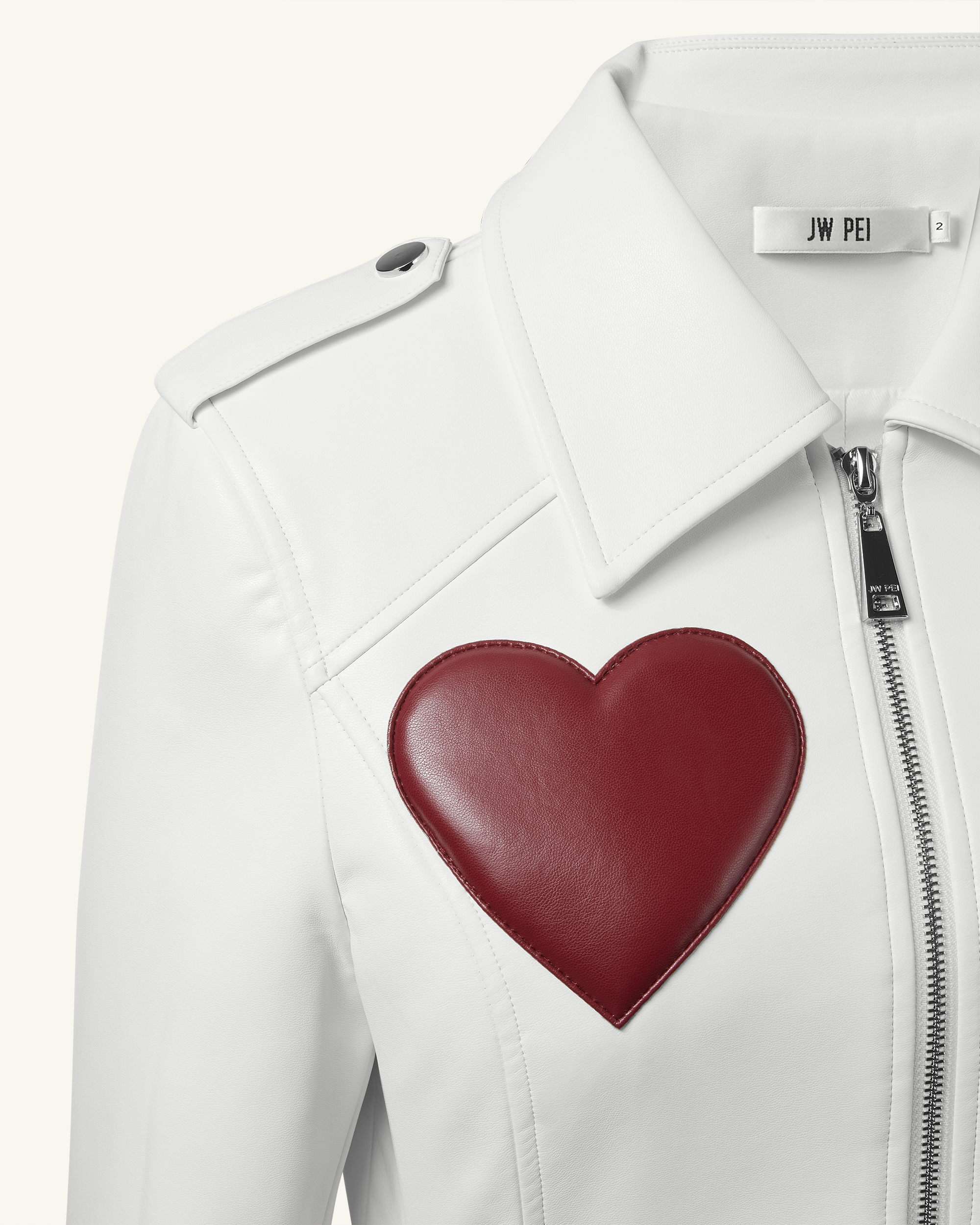 Sophie Cropped Leather Jacket - White & Red - Image 6