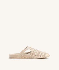 Athena Artificial Crystal Flat Mules - Beige