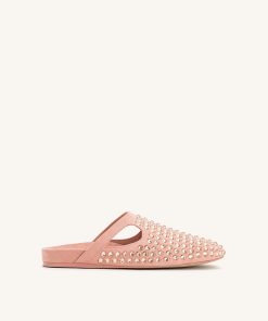 Athena Artificial Crystal Flat Mules - Pink Beige
