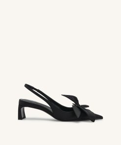 Queena Floral Appliques Slingback Pumps - Black