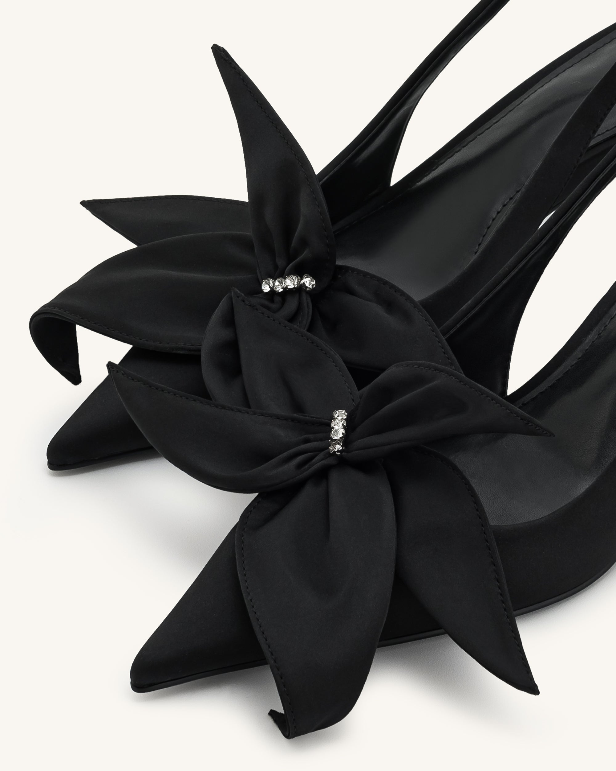 Queena Floral Appliques Slingback Pumps - Black - Image 6