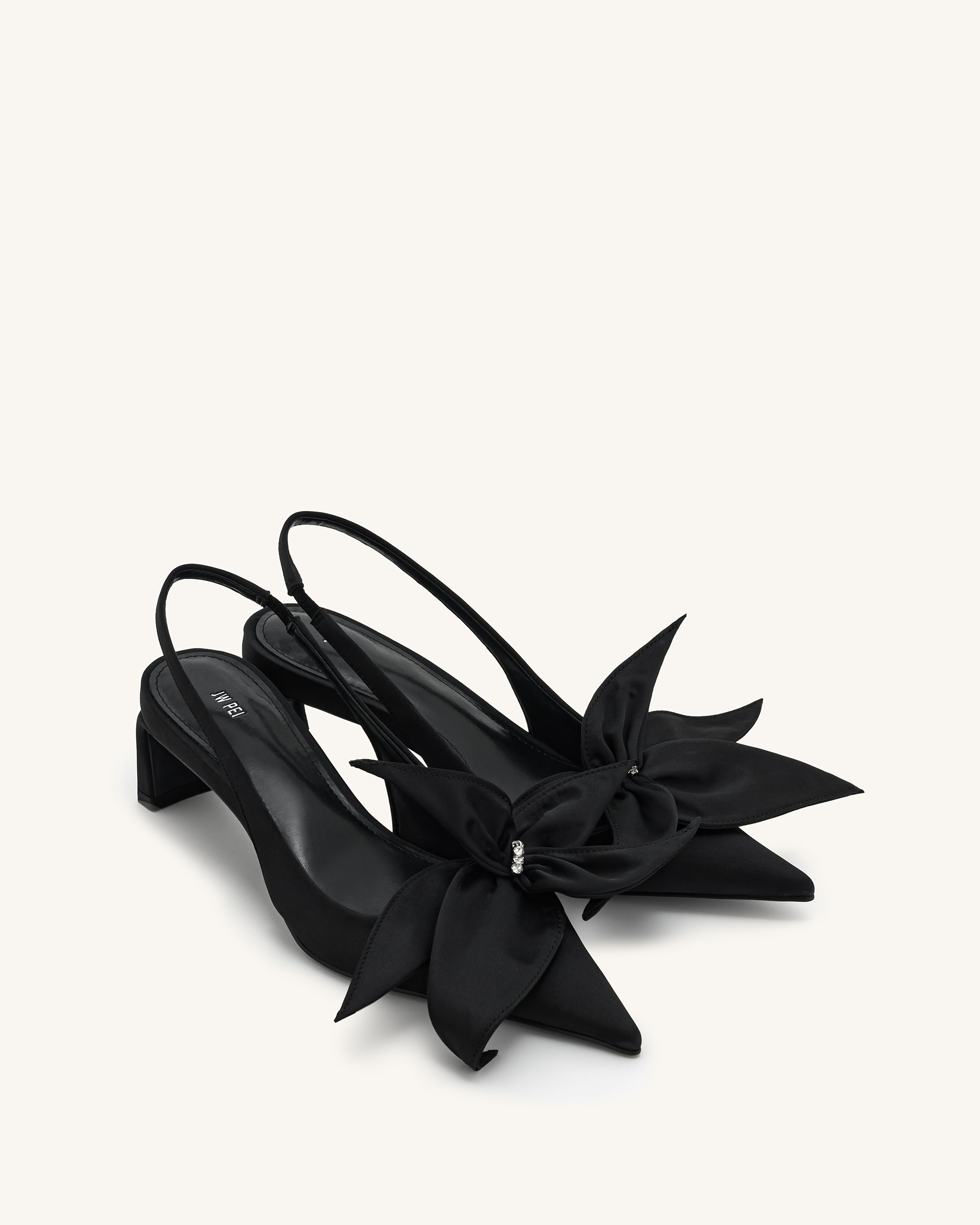 Queena Floral Appliques Slingback Pumps - Black - Image 3