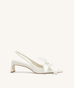 Queena Floral Appliques Slingback Pumps - Ivory White