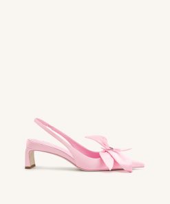 Queena Floral Appliques Slingback Pumps - Pink
