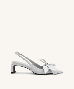 Queena Floral Appliques Slingback Pumps - Silver