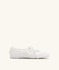 Erika Topstitching lace-up ballet Flats- White