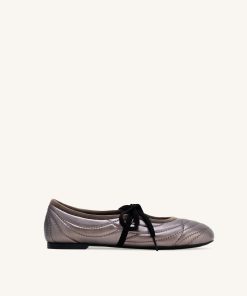 Erika Topstitching Lace-up Ballet Flats - Dark Brown