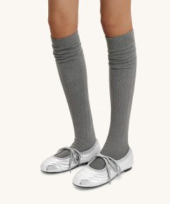 Alternative view of Erika Topstitching lace-up ballet Flats- Silver