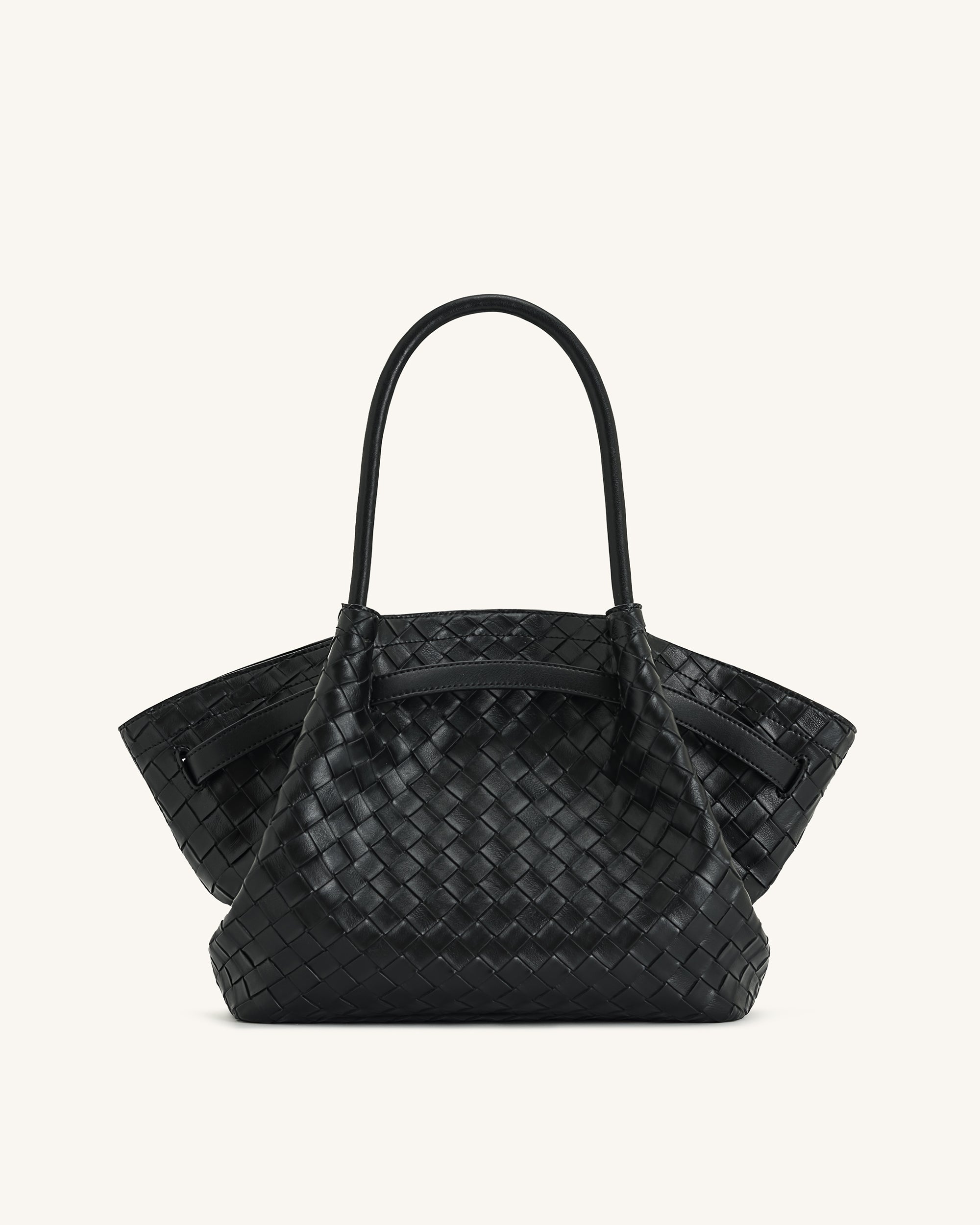 Hana Medium Weave Texture Tote Bag - Black - Image 5