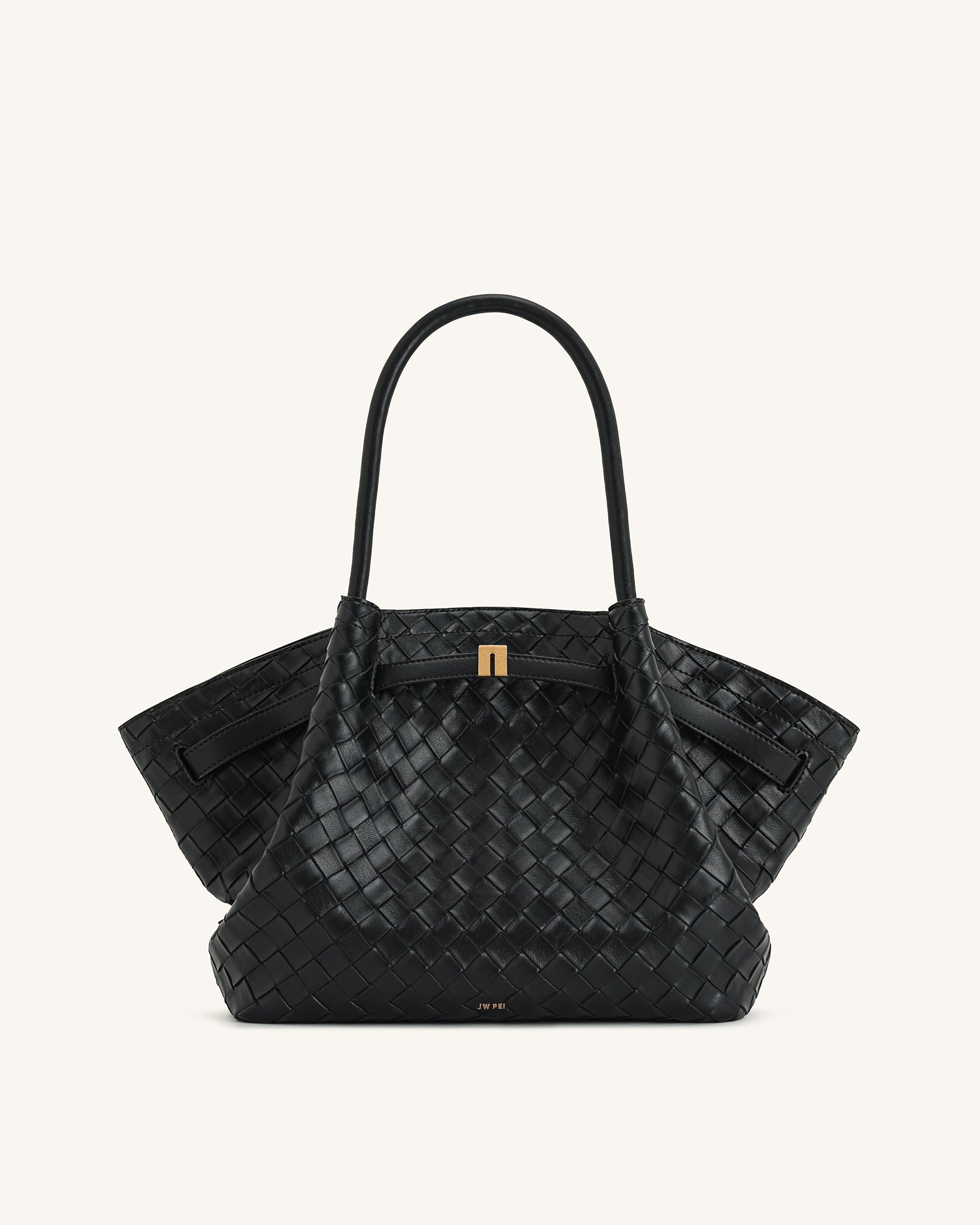 Hana Medium Weave Texture Tote Bag - Black