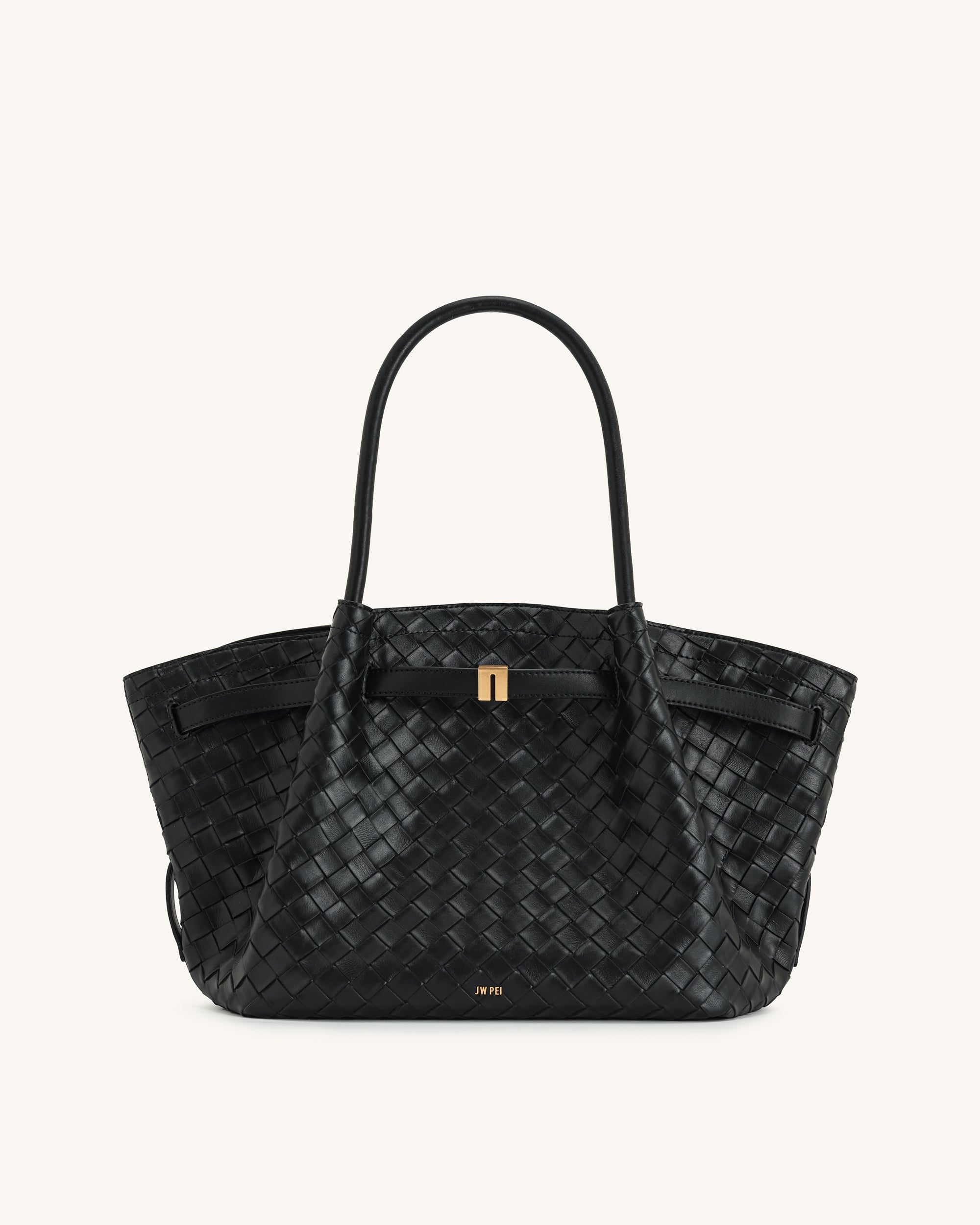 Hana Medium Weave Texture Tote Bag - Black - Image 3