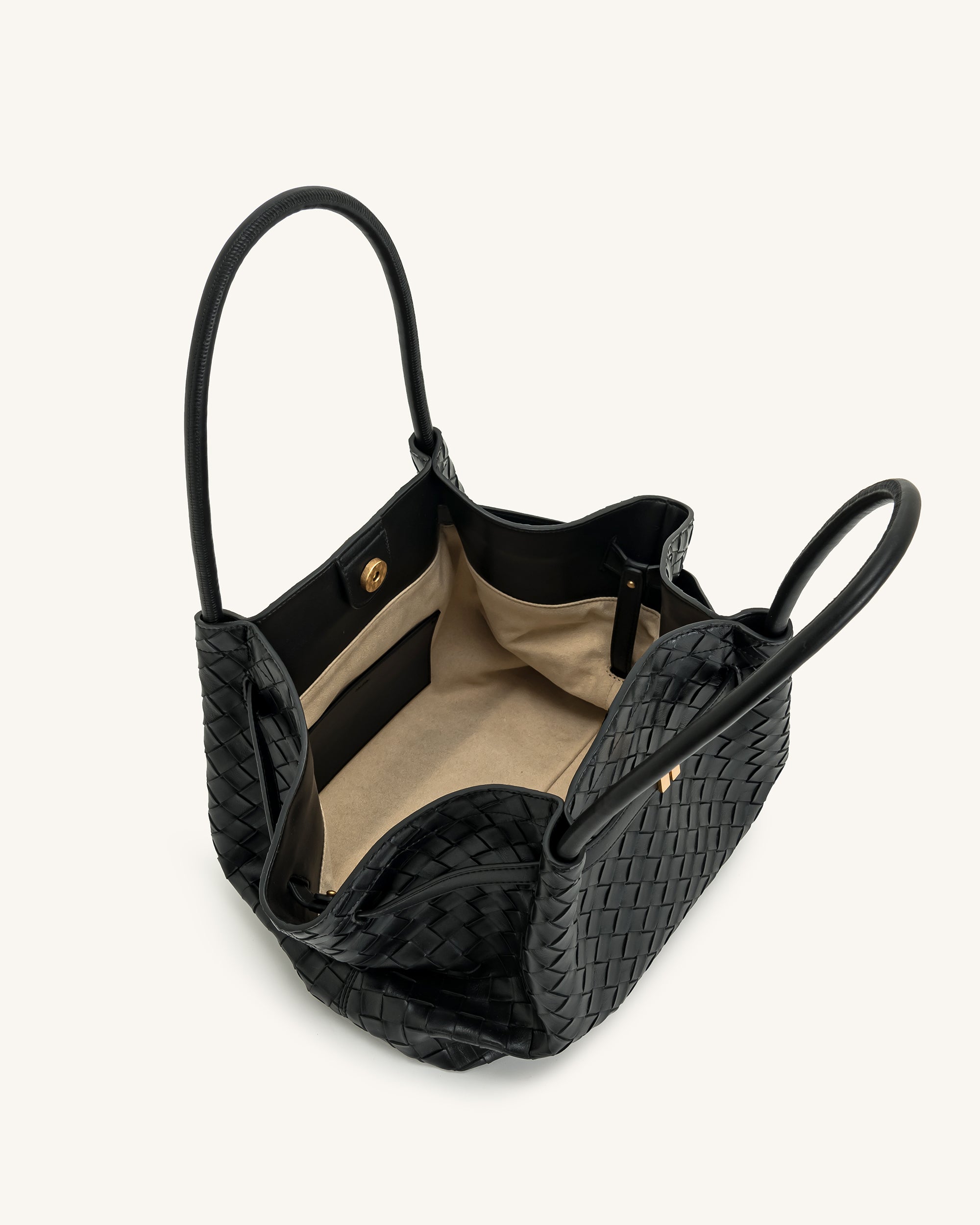 Hana Medium Weave Texture Tote Bag - Black - Image 6