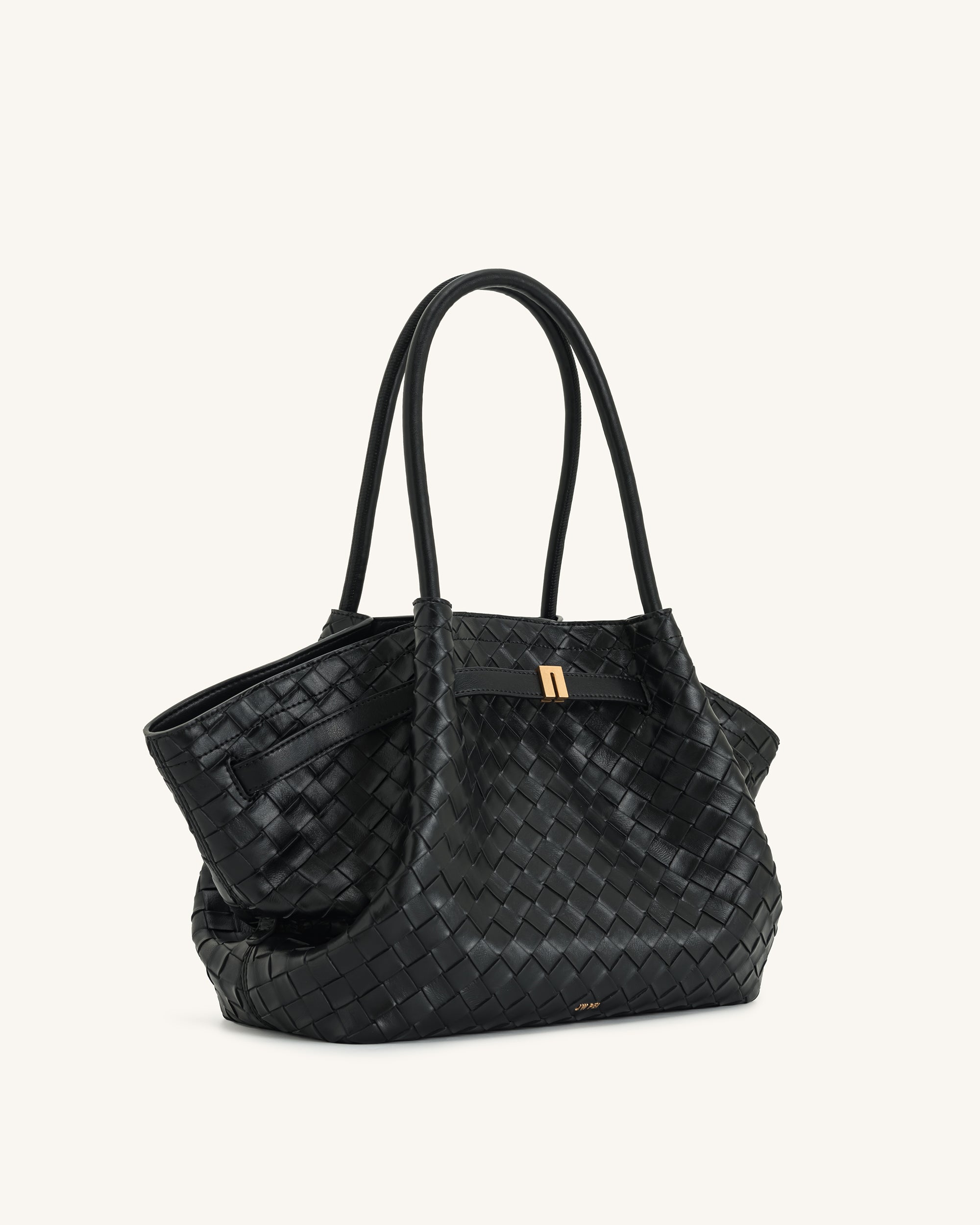 Hana Medium Weave Texture Tote Bag - Black - Image 4