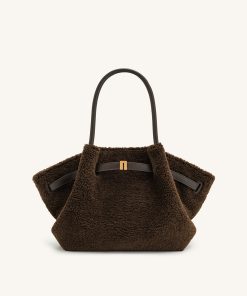 Hana Medium Faux Fur Tote Bag - Mocha Brown
