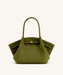 Hana Medium Faux Suede Tote Bag - Dark Olive