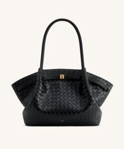 Hana Large Weave Texture Tote Bag - Black
