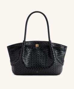 Alternative view of Hana Large Weave Texture Tote Bag - Black