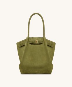 Hana Column Faux Suede Tote Bag - Olive Green
