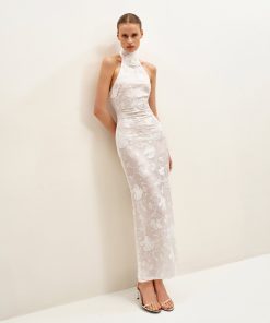 Alternative view of Uliana White Floral Lace Halterneck Maxi Dress - White