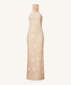 Alternative view of Uliana Pink Beige Floral Lace Halterneck Maxi Dress - Pink Beige