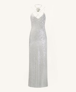 Alternative view of Heisey White Sequinned Rosette Maxi Dress - White