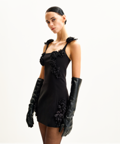 Alternative view of Elaina Black Rosette Applique Mini Dress - Black