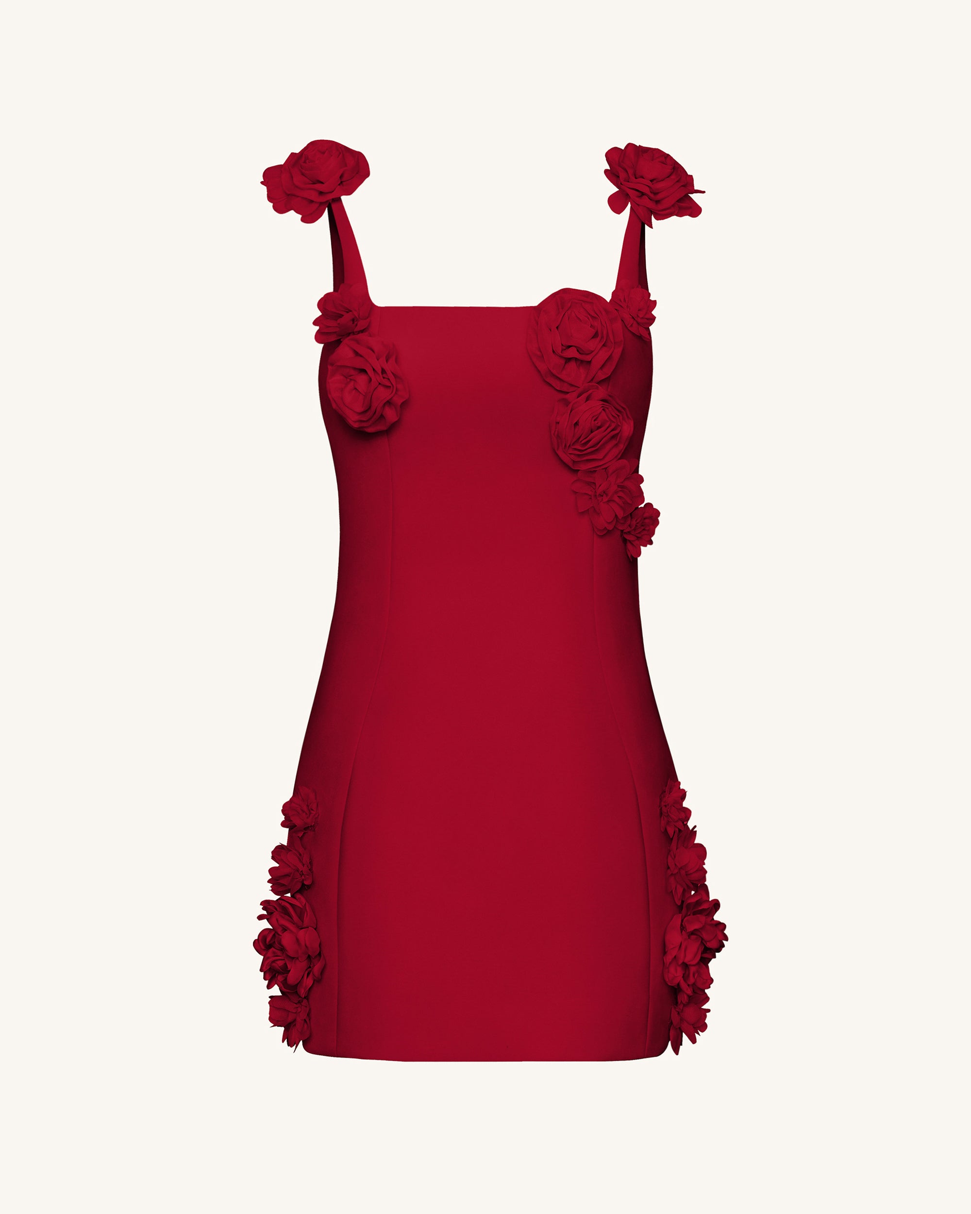 Elaina Pink Rosette Applique Mini Dress - Red - Image 3