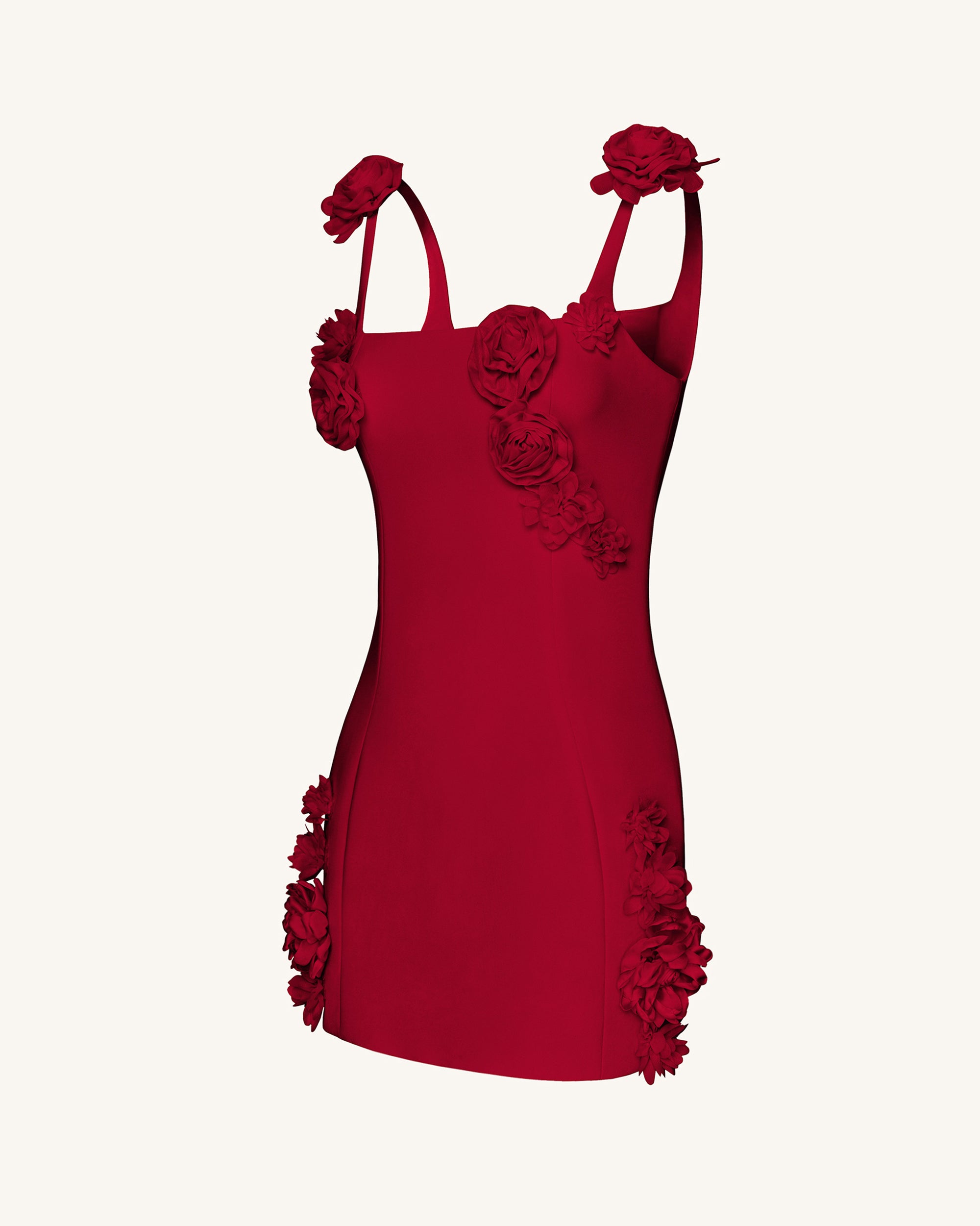 Elaina Pink Rosette Applique Mini Dress - Red - Image 4