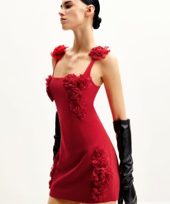 Alternative view of Elaina Pink Rosette Applique Mini Dress - Red