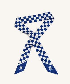 Gradient Checkerboard Faux Silk Twill Scarf - Classic Blue