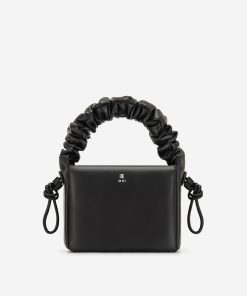 Rylee Pleated Drawstring Top Handle Bag - Black
