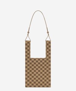 Alternative view of Shea Checkerboard Knitted Tote Bag - Brown
