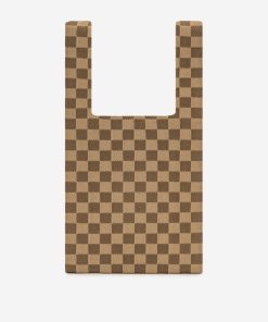 Shea Checkerboard Knitted Tote Bag - Brown