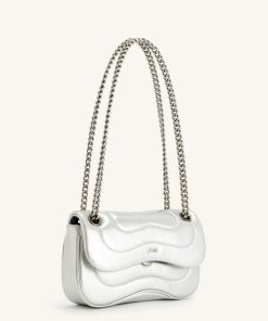 Alternative view of Tina Metallic Quilted Chain Crossbody - Silver