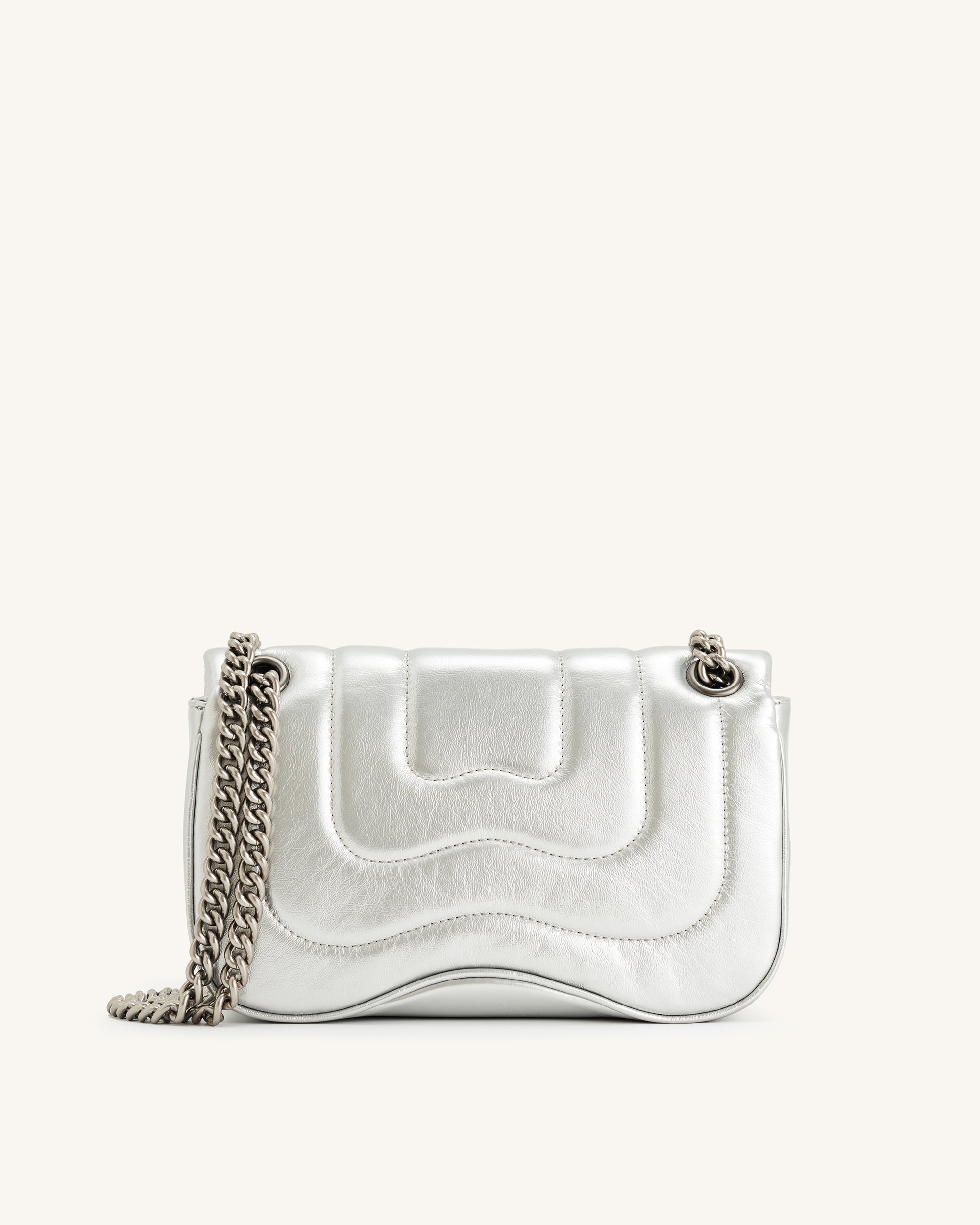 Tina Metallic Quilted Chain Crossbody - Silver - Image 3