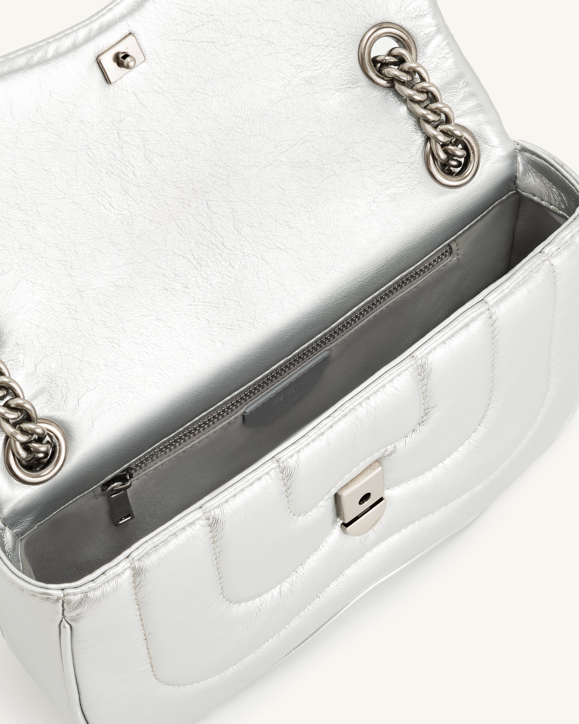 Tina Metallic Quilted Chain Crossbody - Silver - Image 4