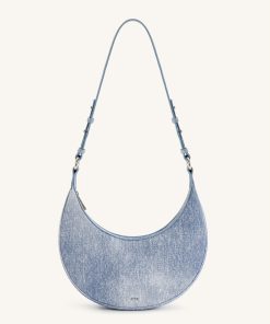 Carly Denim Embossed Saddle Bag - Blue